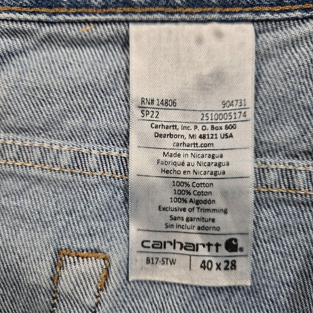 Carhartt B17 Jeans Mens 40x27 (tag 40x28) Stone Wash Blue Relaxed Straight Denim - Picture 3 of 11